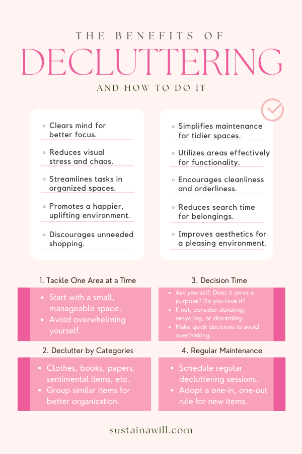 an infographic featured in How to: Declutter and Live Minimally | Practical Ways showing the benefits of decluttering