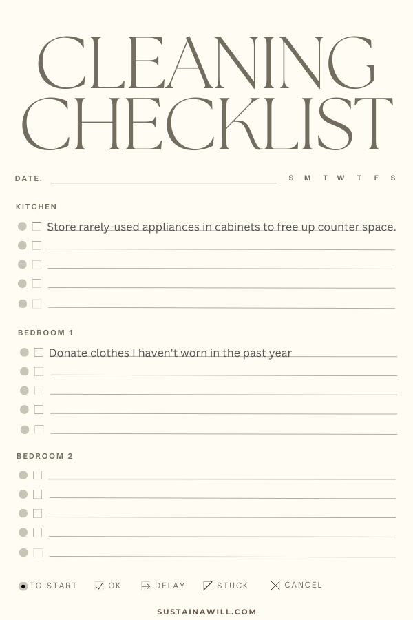 decluttering checklist with examples and free space
