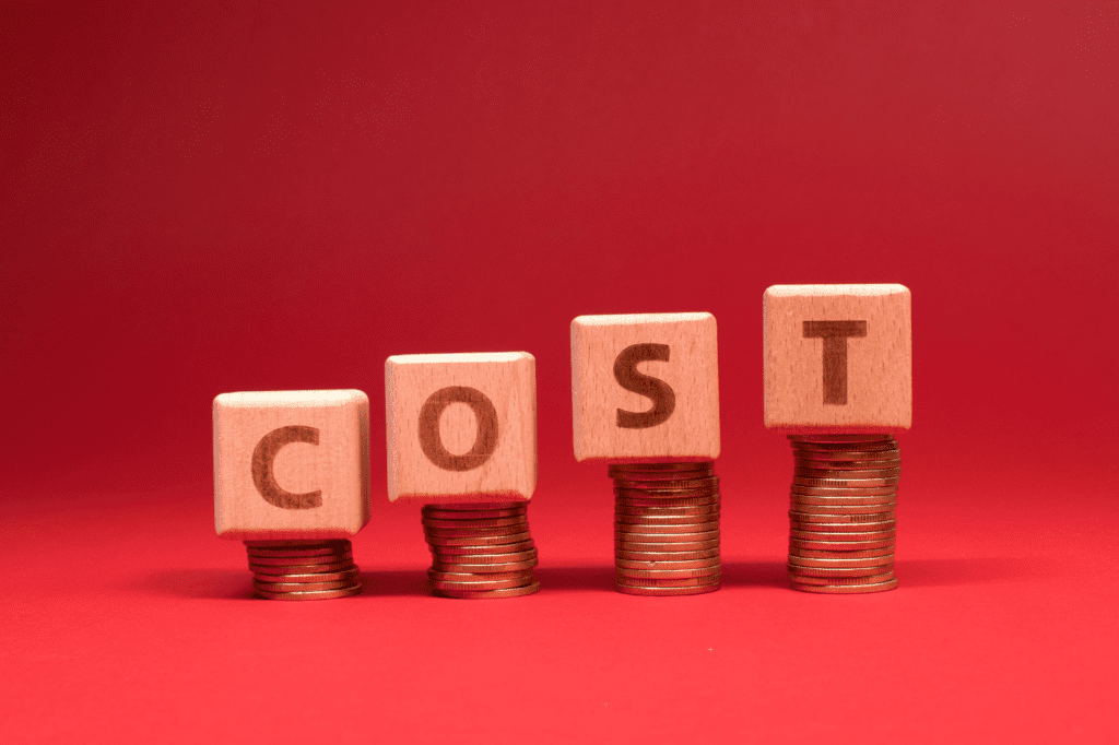 image showing money and the word 'cost'