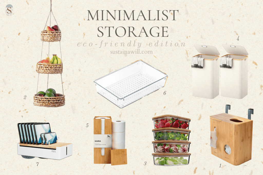 image showing small pictures of the minimalist storage solutions that are presented in the blogpost