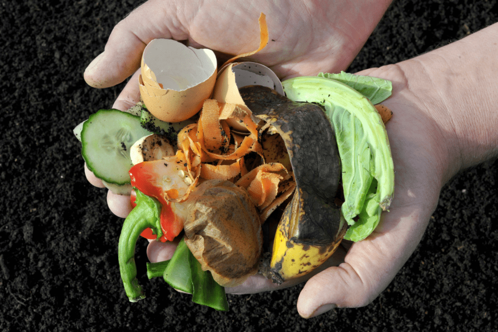 featured image in How to: Minimize Waste (Zero Waste Living Guide 2024) showing a man holding food scraps about to compost them