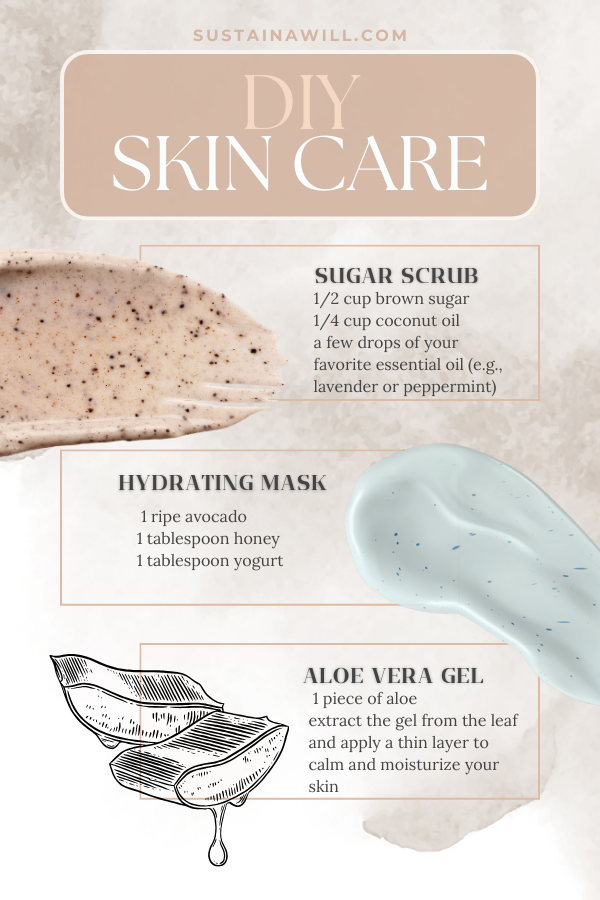 infographic with 3 diy skin care recipes for How To Make Your Skin Care Routine Sustainable in 7 Easy Ways