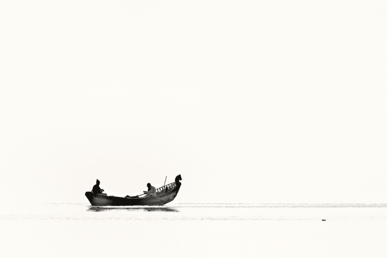 featured image for All Interesting Pros and Cons of Minimalism in 2024 showing a black boat on white water with a white backdrop