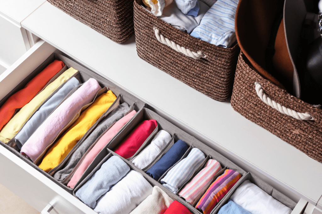 image showing a closet with storage bins