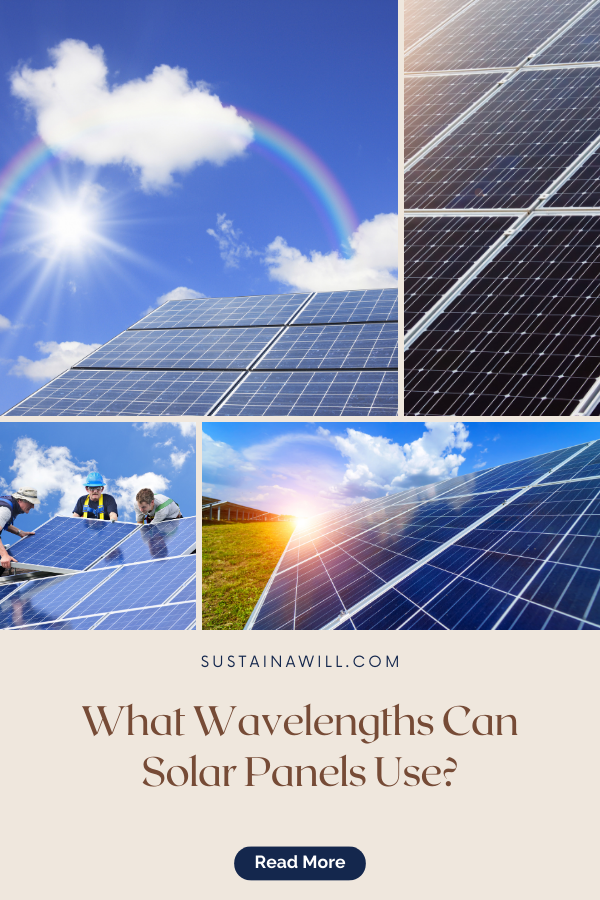 Pinterest optimized image showing post title and web address for a post called What Wavelengths Can Solar Panels Use?