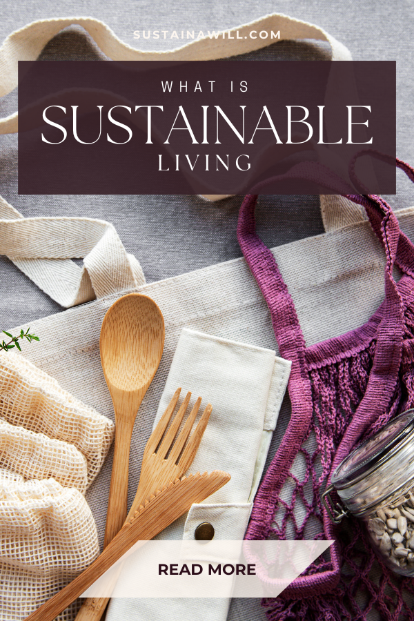 pinterest optimized image showing the post title and web address for What Is Sustainable Living? Easy Definition