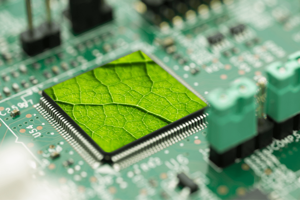 a motherboard with a leaf image on top