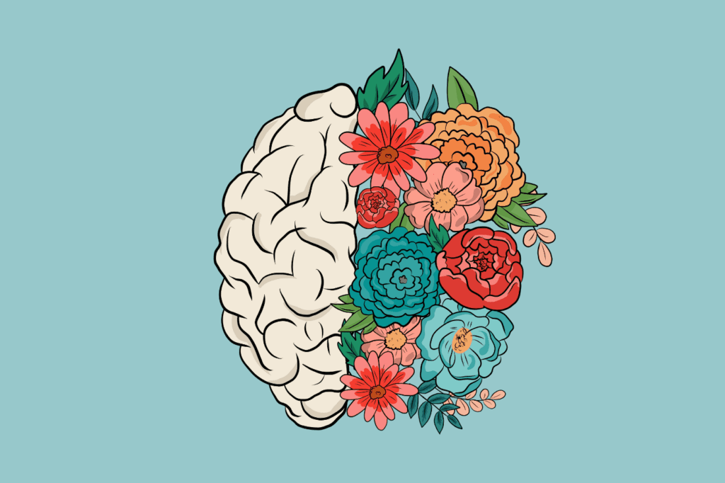 a brain with flowers