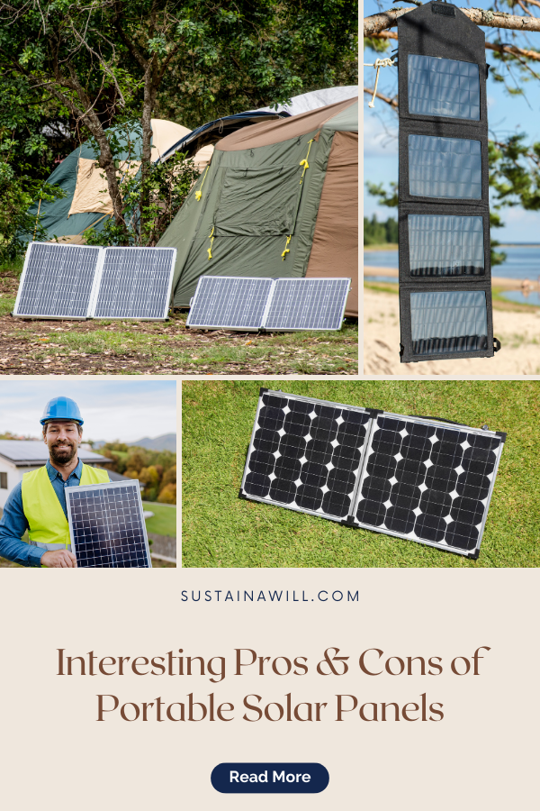 pinterest optimized image showing the post title and web address for Interesting Pros and Cons of Portable Solar Panels
