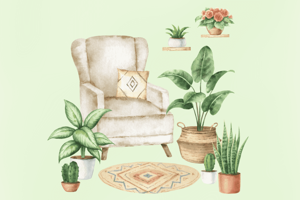 living space with apartment plants