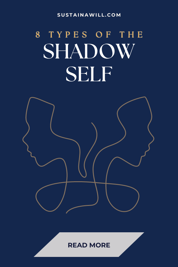 Pinterest optimized image showing the post title and web address for Shadow Self: 8 Types & How to Embrace Your Dark Side