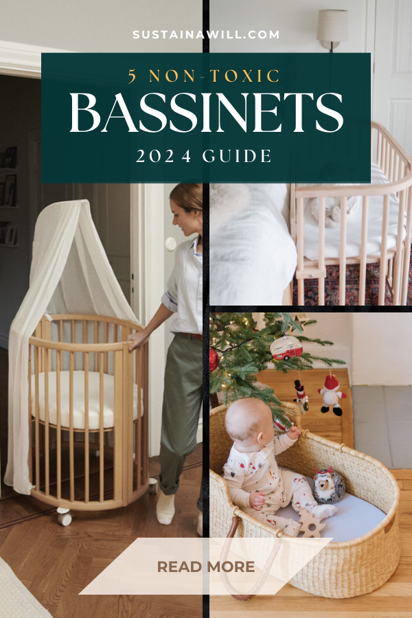 Pinterest optimized image showing the post title and web address for 5 Best Non-Toxic & Organic Bassinets For Your Baby (2024 Guide)