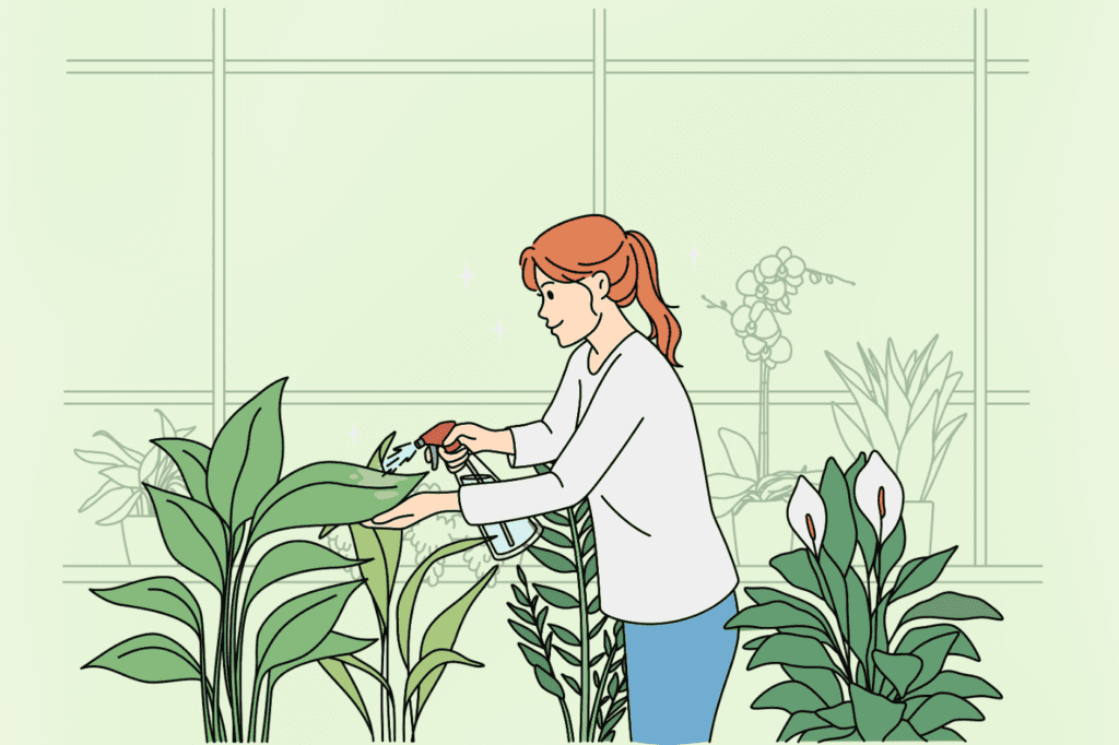 a woman caring for her apartment garden