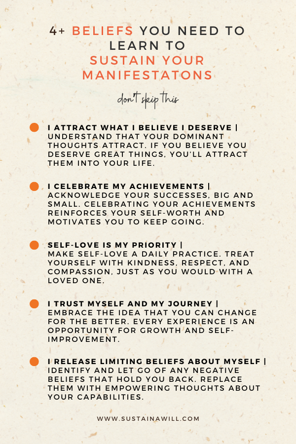 infographic on 4+ beliefs you need to learn to sustain your manifestations