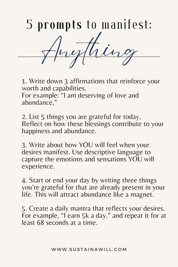 infographic with 5 prompts to manifest anything